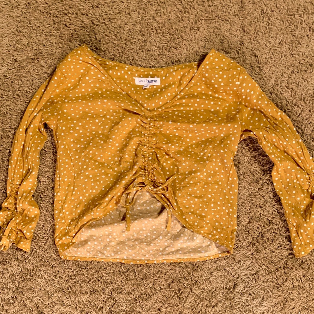 Mustard Yellow & White Polka Dot Top